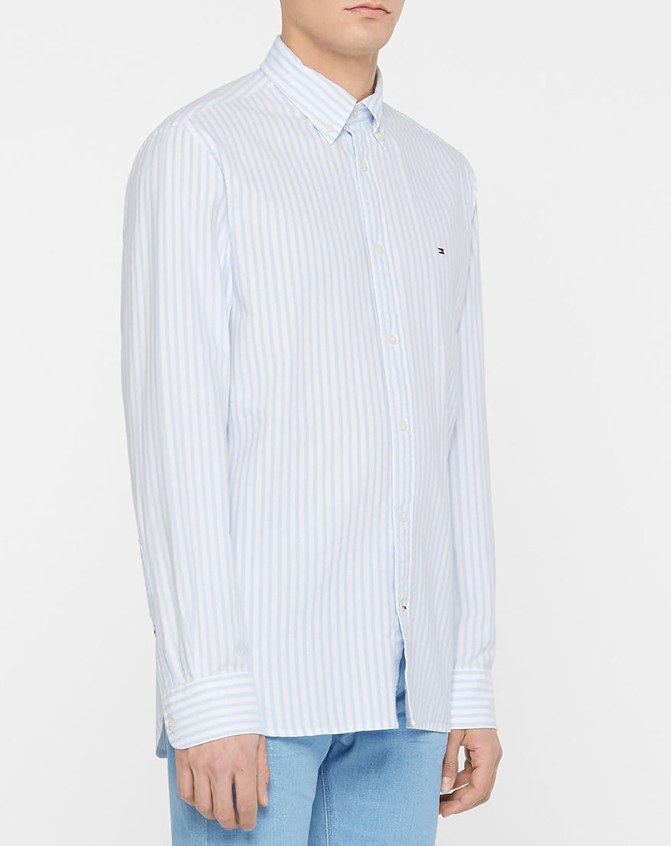 Tommy Hilfiger Chemise 100% Coton Bio regular fit oxford rayée bleu/blanc