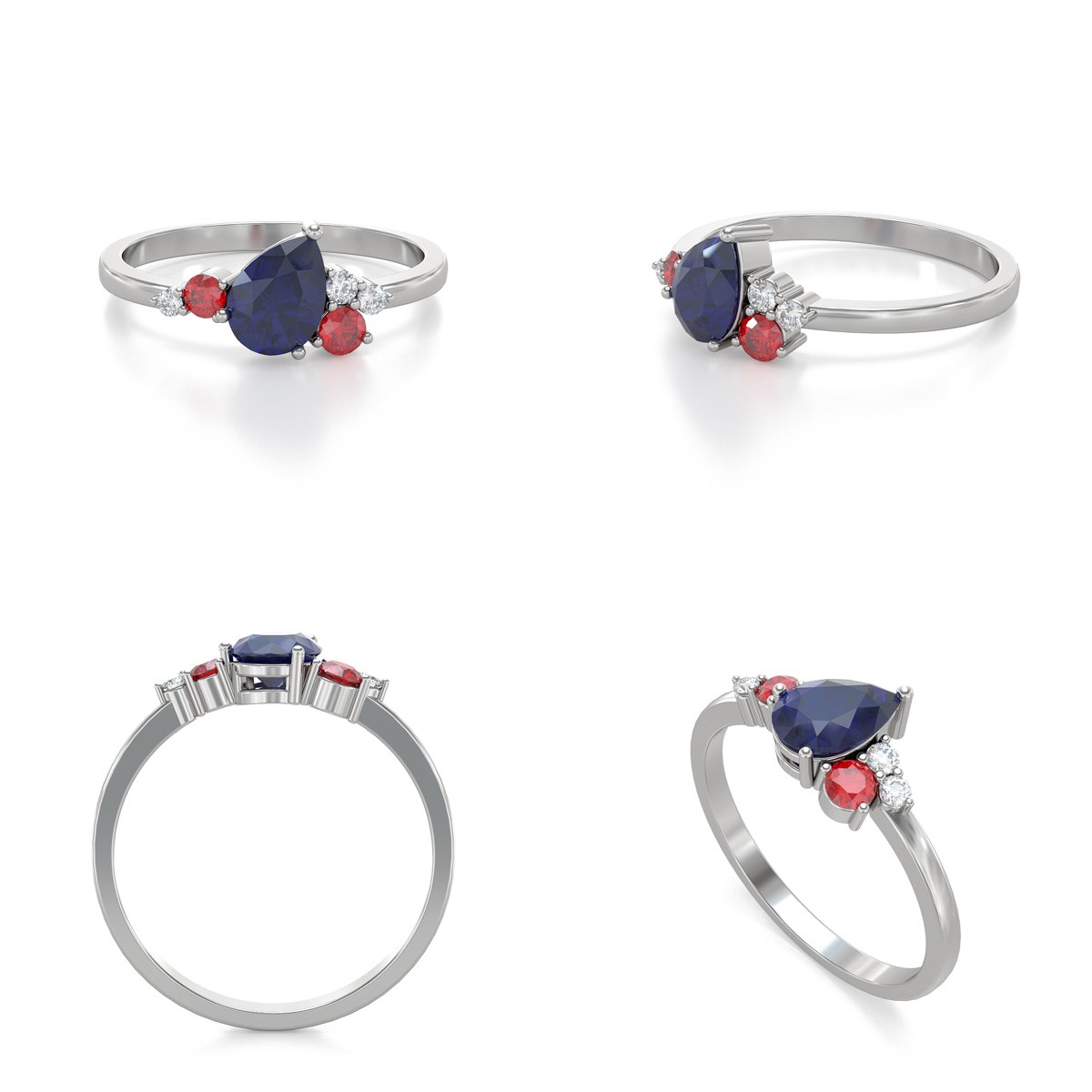 Bague Saphir Rubis et diamants sur Argent 925 2.296grs