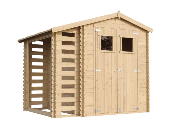Abri de jardin en bois et range bûches extérieur AVEC SOL TRAITÉ - 3,53 + 0,97 m2 - TIMBELA M386+M386G
