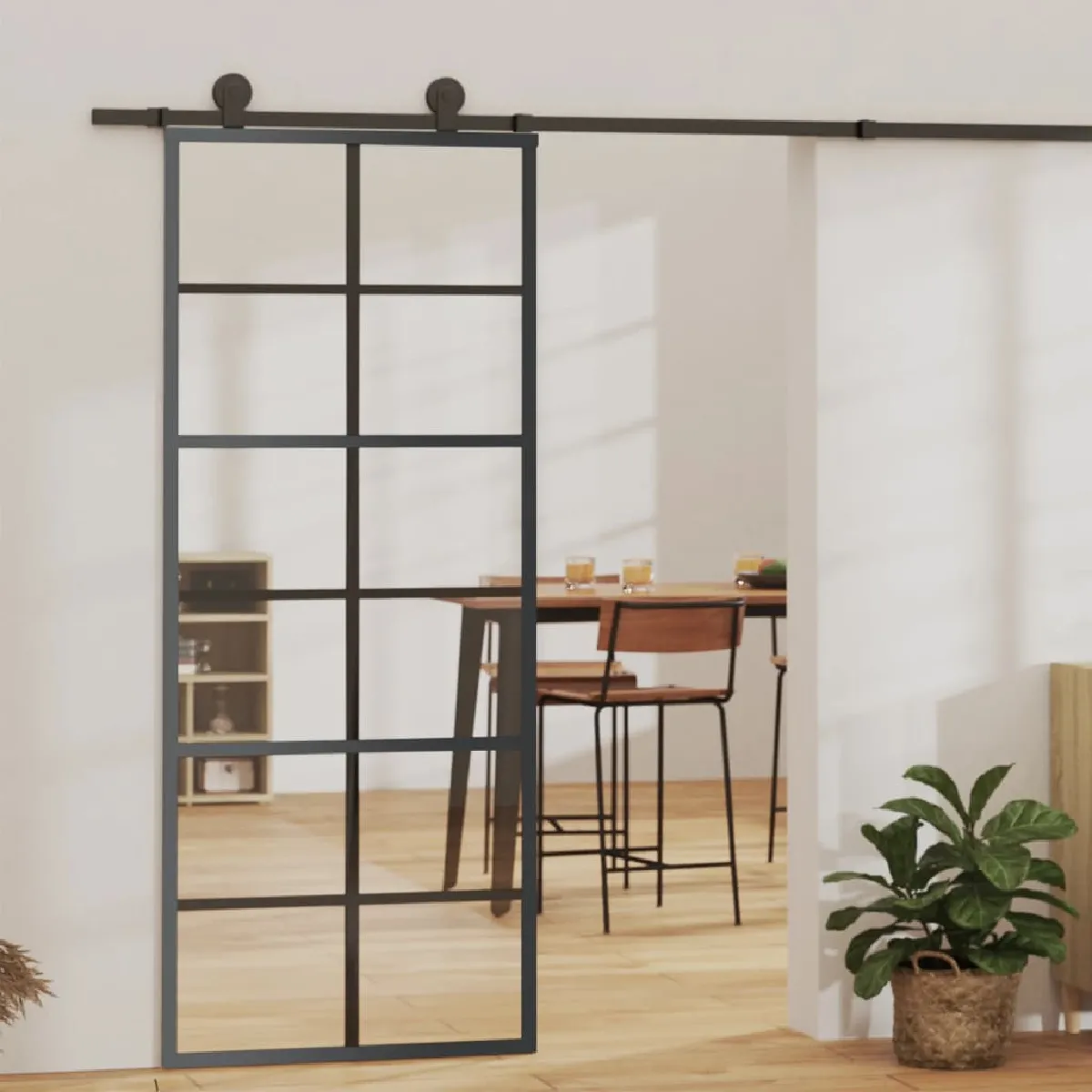 vidaXL Porte coulissante - Verre ESG et aluminium - 76x205 cm - Noir