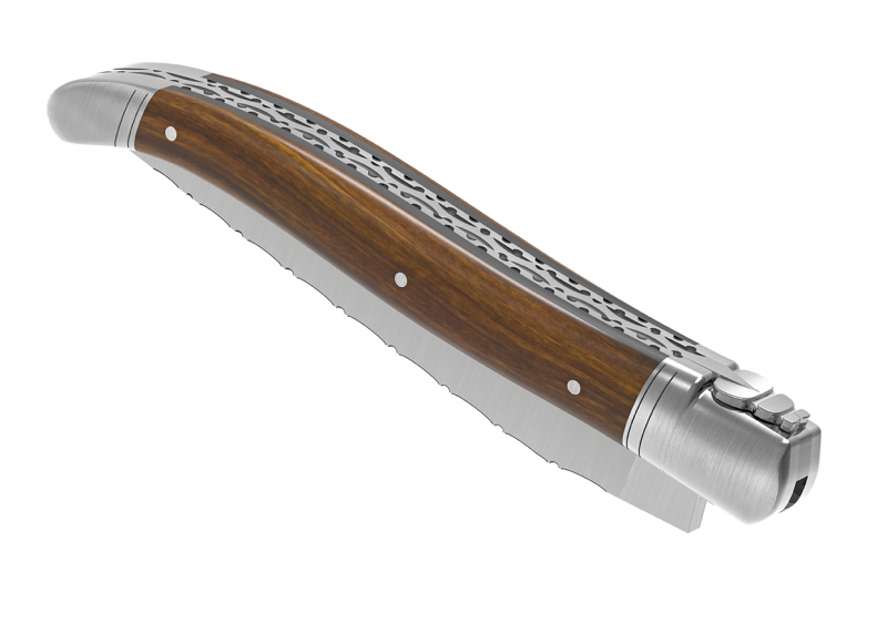 Couteau Laguiole prestige avec un manche en bois de gaïac et mitres en acier inoxydable