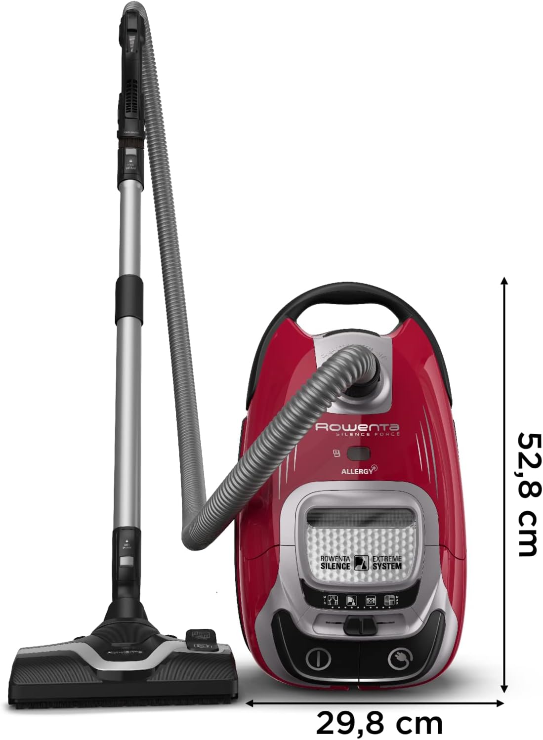 Rowenta Silence Force Allergy+, Bodenstaubsauger mit Beutel, 4,5 L Staubbeutelkapazität, extrem leise, hocheffiziente Bodendüse, langlebiger EffiTech-Motor, Staubsauger Tierhaare, Schwarz-Rot, RO7473
