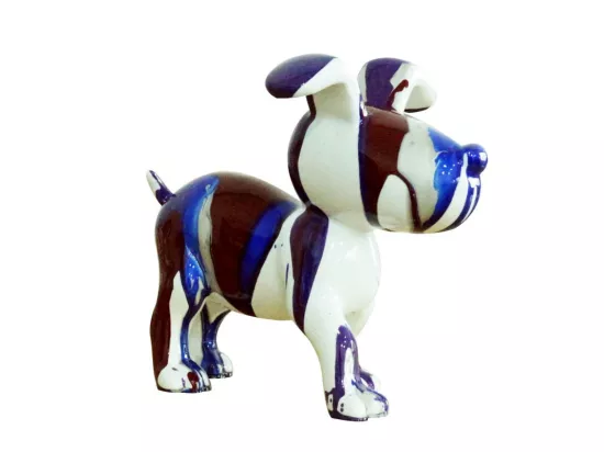 Petit chien sculpture décorative bleue et marron - design moderne contemporain