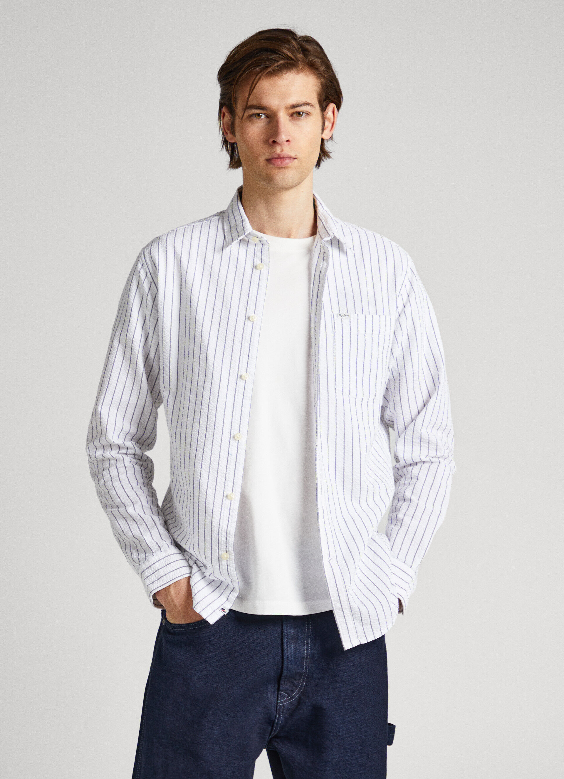 CAMISA LISTRADA CORTE REGULAR - branca