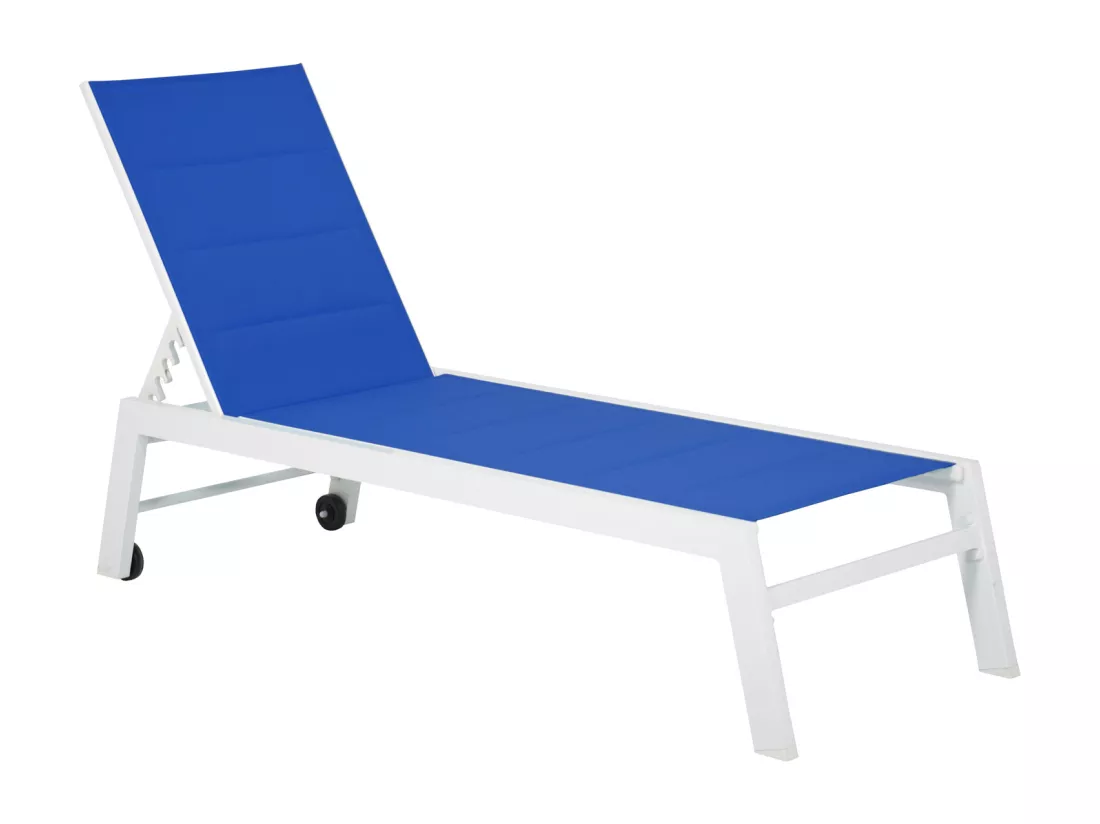 Bain de soleil BARBADOS en textilène bleu - aluminium blanc - HAPPY GARDEN