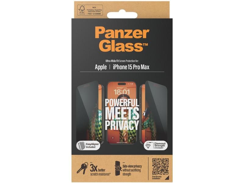 Panzerglass Displayschutz Ultra Wide Fit Privacy iPhone 15 Display-Schutzfolie für das Apple iPhone 15 Pro Max