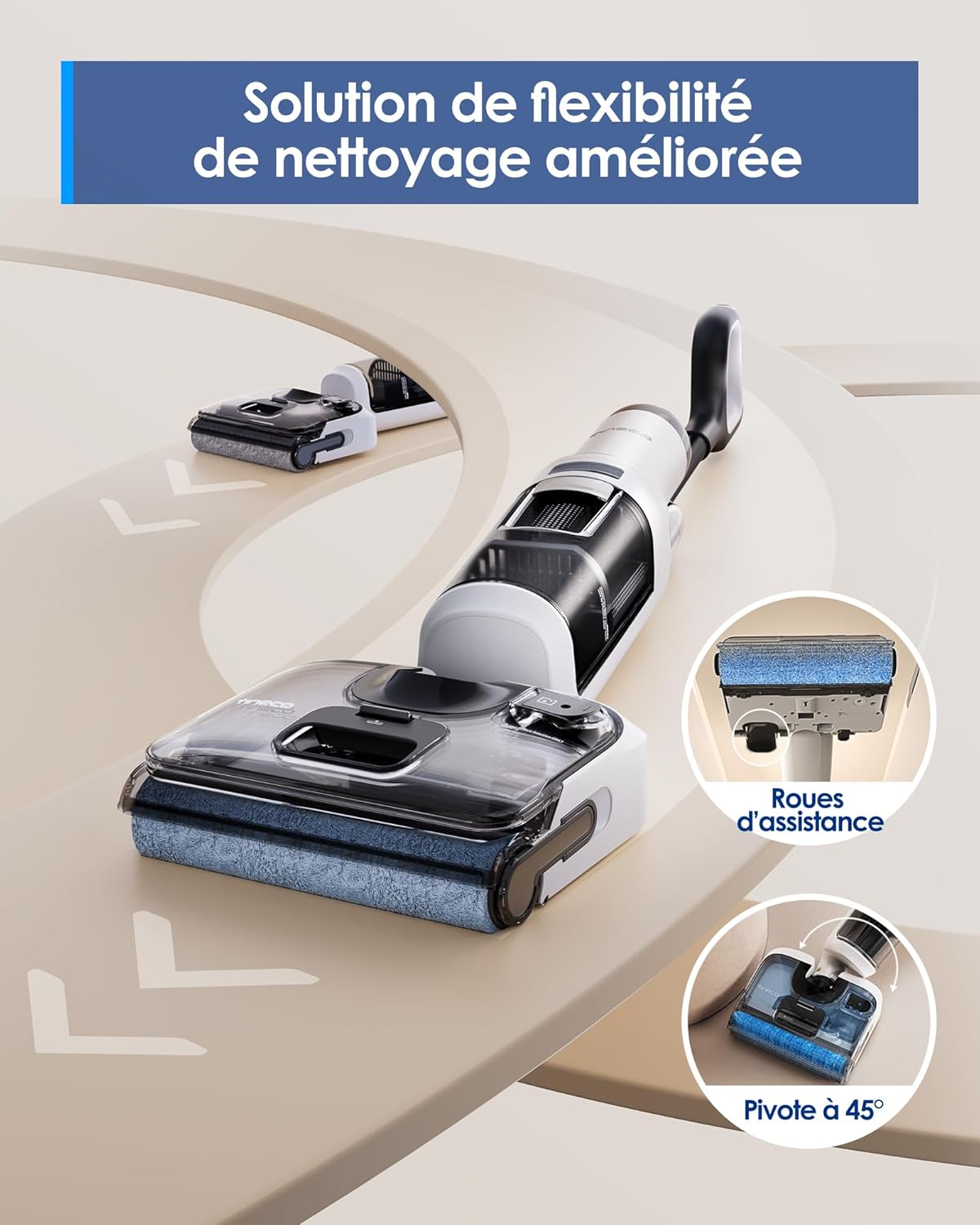 Tineco Floor One Stretch S6 Aspirateur Laveur de Sols Eau et Poussière, Conception Plate à 180°, Hauteur compacte de 13 cm, Auto-Nettoyage Flashdry à 70℃ en 5 Min, S6 Stretch