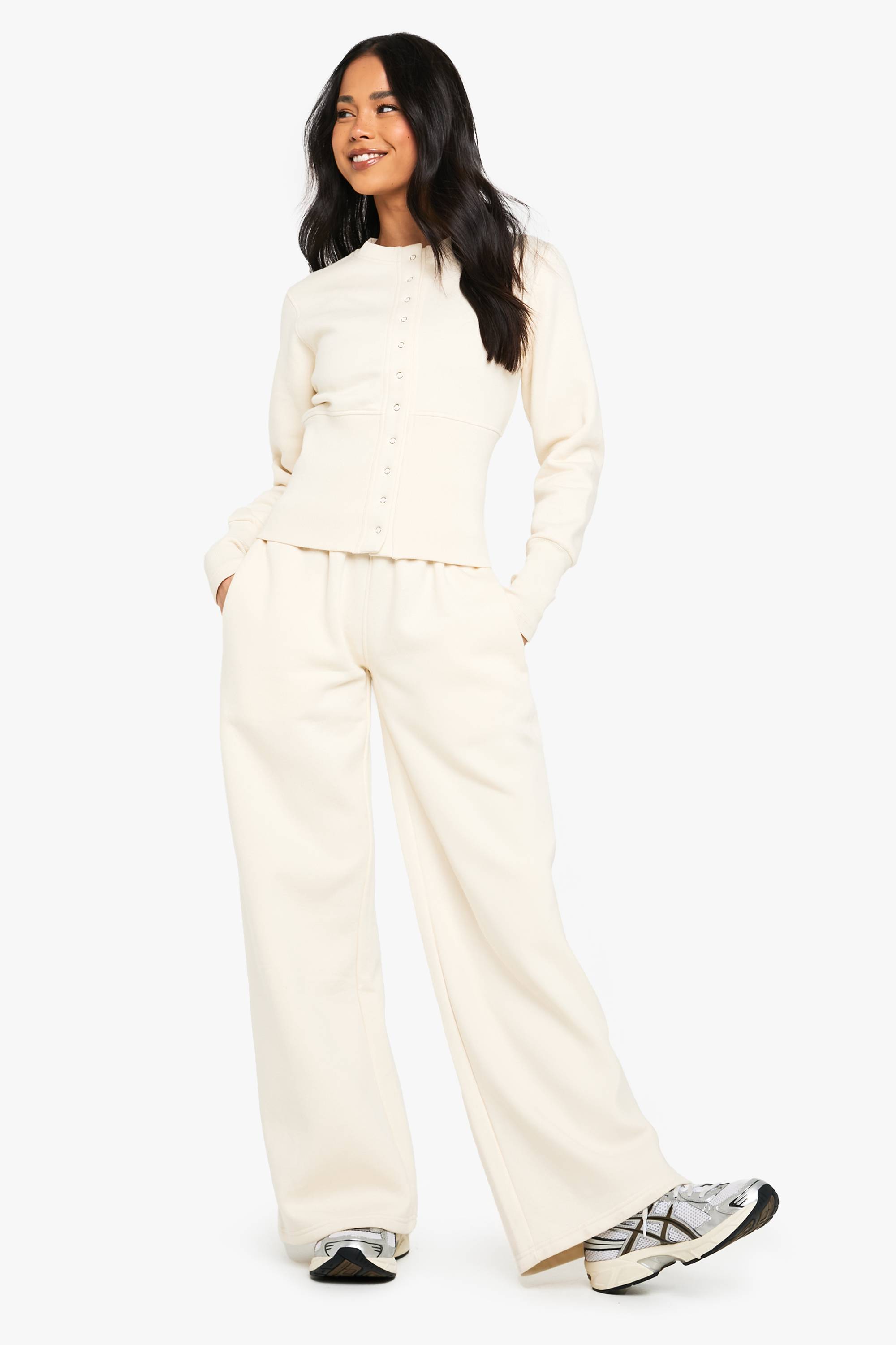 boohoo Deep Hem Popper Bomber Sweatshirt Tracksuit