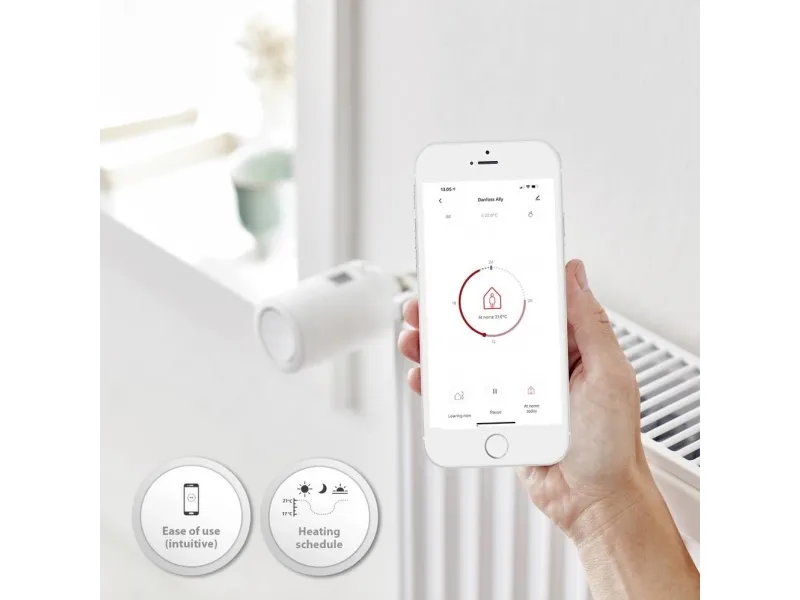 Danfoss Ally, 2400 Mhz, 0 - 30 m, -10 - 55 °C, Amazon Alexa & Google Assistant, Trådløs, Hvid