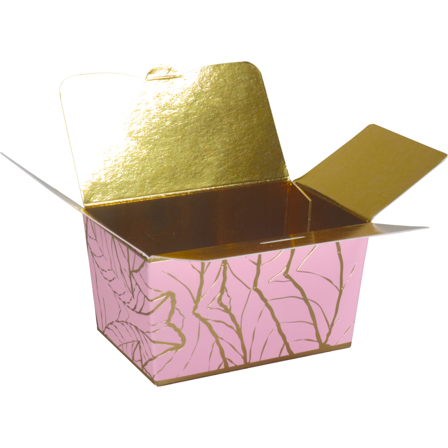 Ballotin, Leaves, karton + PP, 150gr, 89x60x55mm, roze/goud