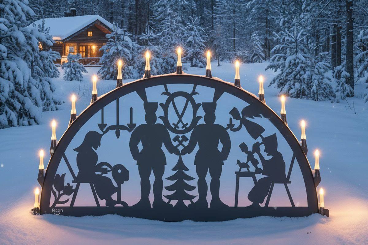 Außen Schwibbogen Lichterbogen 150cm Erzgebirge Bergmann Metall XXL Rostfrei