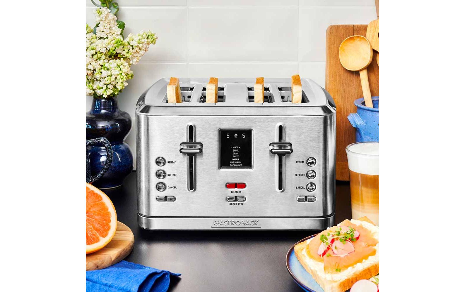 Toaster Digital 4S Silber<br>4-Scheiben-Toaster mit Brötchenaufsatz