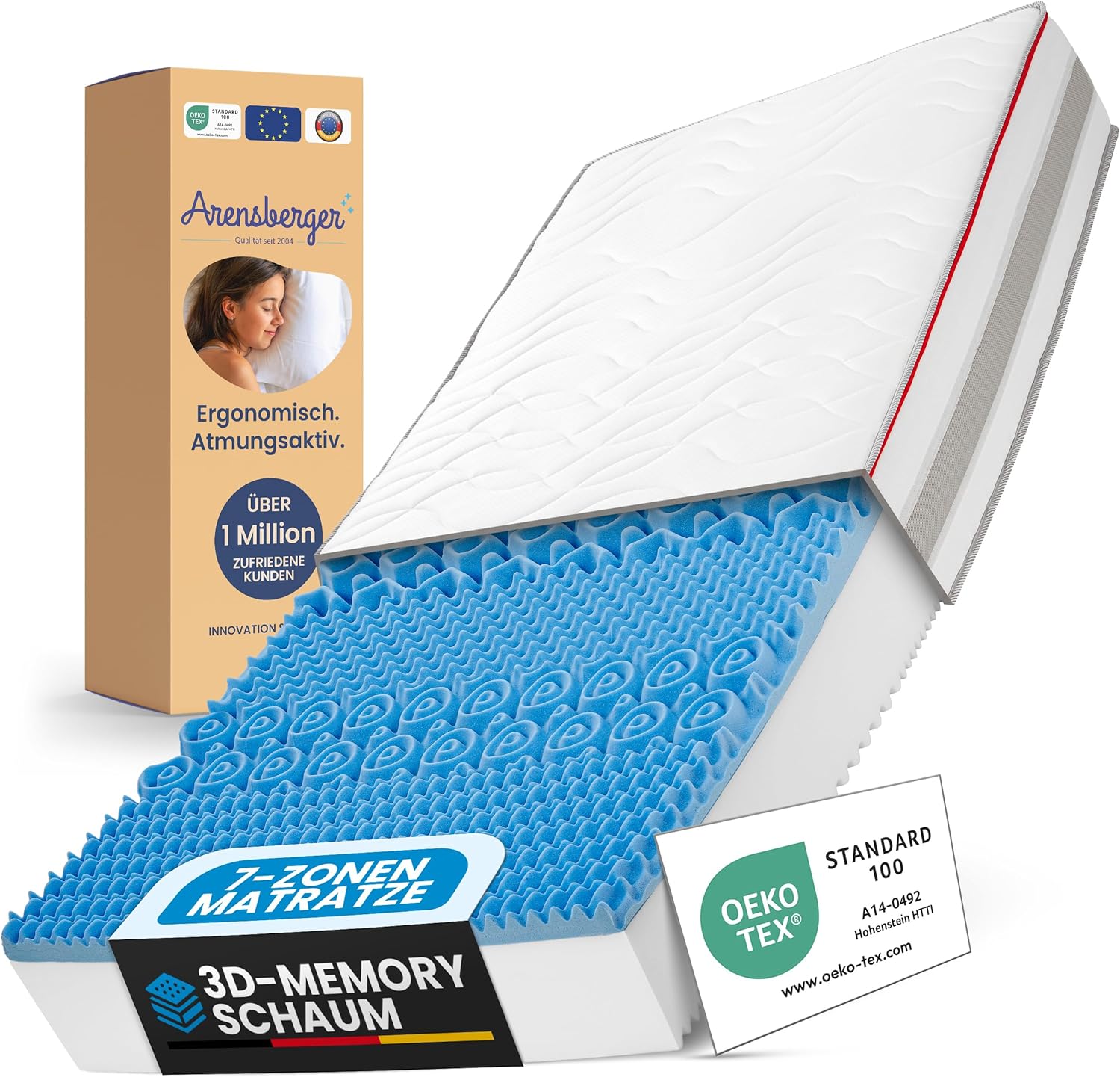 Arensberger FLEXX Matratze 140x200 cm | Kaltschaummatratze mit 3D Memory Schaum | ergonomische Höhe 25cm | wendbarer Härtegrad H2/H3 | Visco Smart Schaum | 140x200cm Rollmatratze punktelastisch