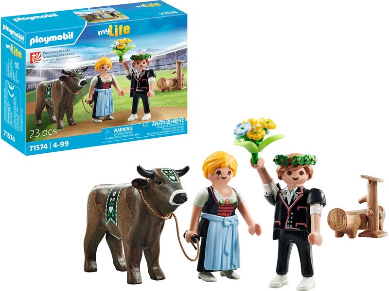 Playmobil My Life Siegerehrung Schwingerkönig 71574 Spielset zum traditionellen Eidgenössischen Kampfsport