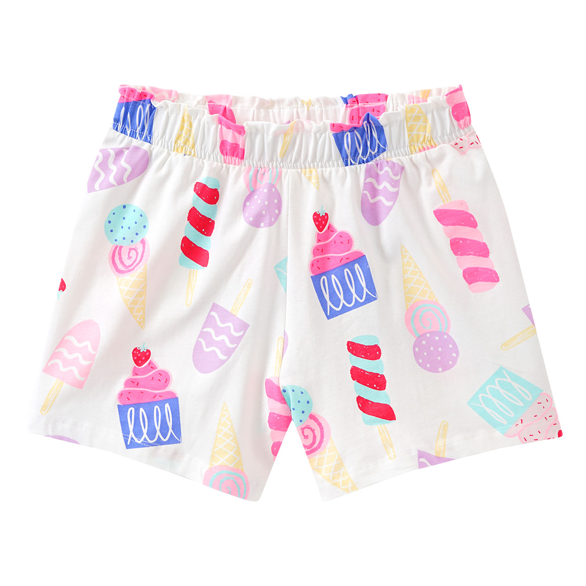 Famy 3 Mädchen Shorts mit bunten Motiven weiss / rosa / hellblau