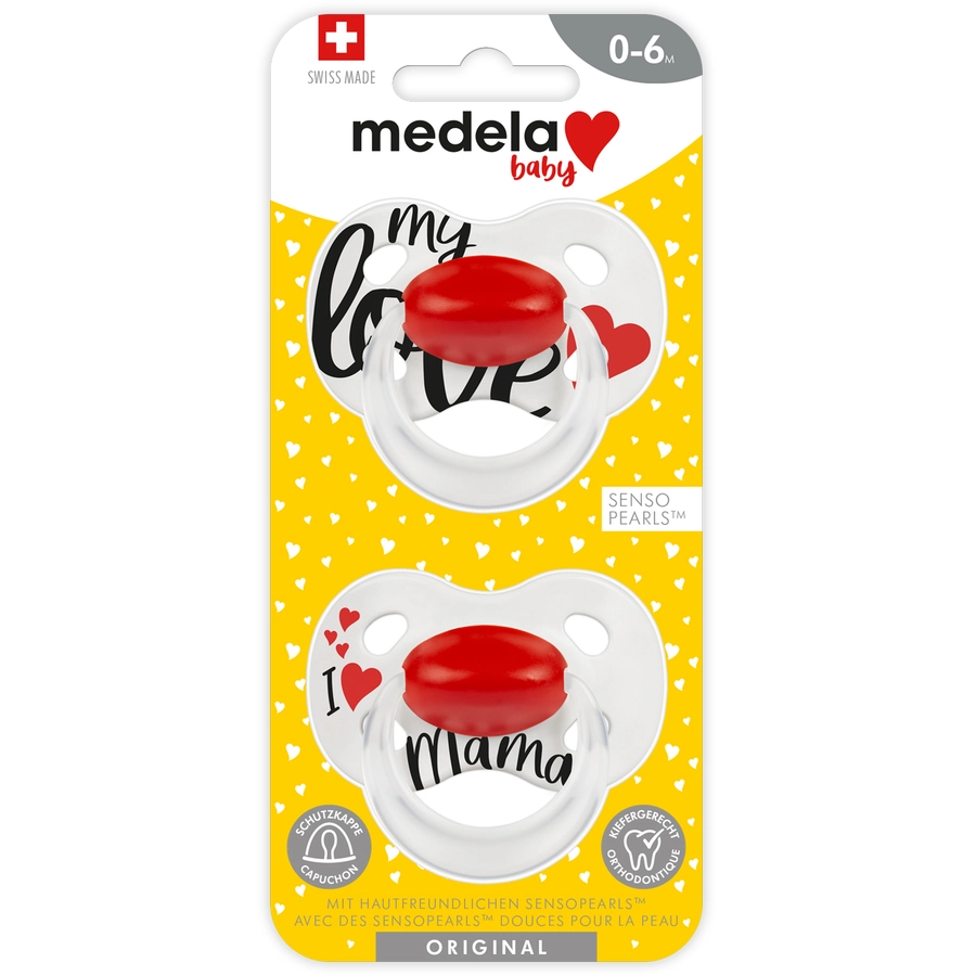 Medela Baby Schnuller Original 6-18 Monate DUO Signature 4 Stück in weiß, rot