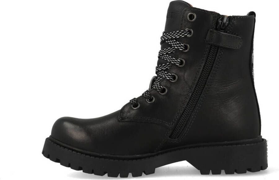 Braqeez 421773 489 Meisjes Biker Boots Zwart Leer Veters