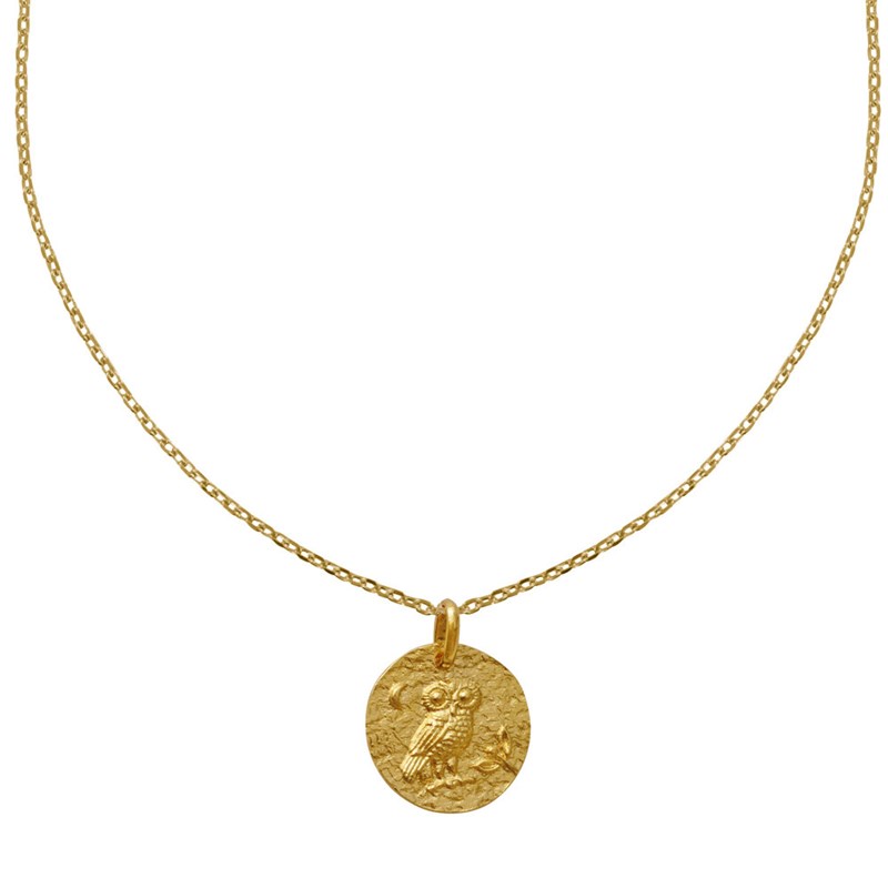 Collier Plaqué Or Médaille Ronde Martelée Chouette