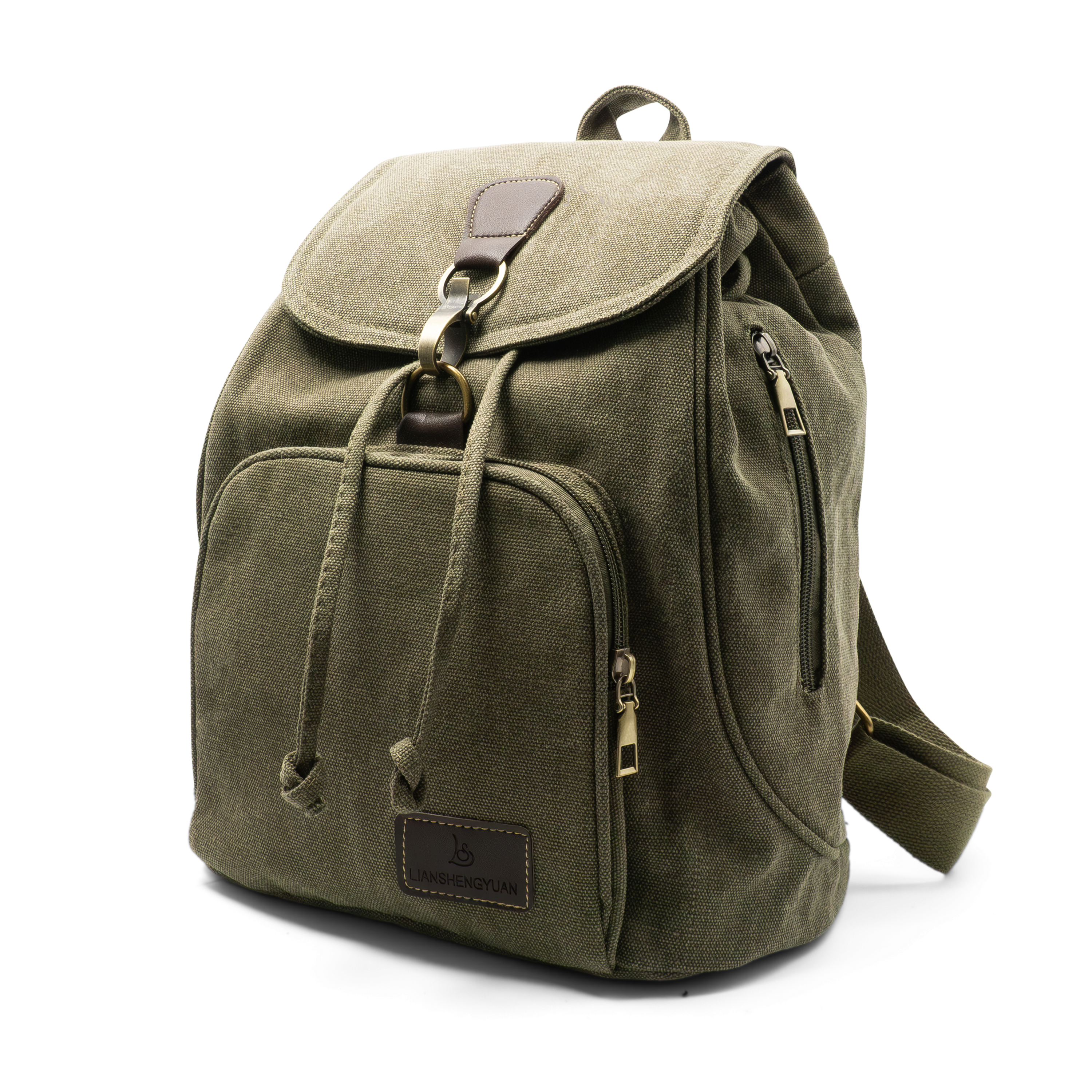 (35x28cm) Leinen Rucksack Fashion Umhänge Schulter Tasche Retro Style - Grün