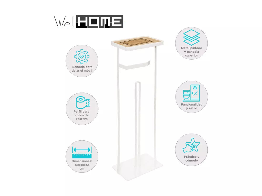 WELL HOME - Porte-papier toilette, avec réserve et support téléphone