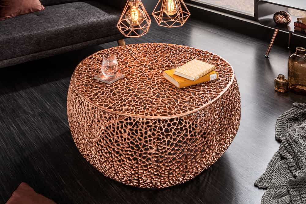 Filigraner Design Couchtisch ABSTRACT LEAF 80cm kupfer Handarbeit