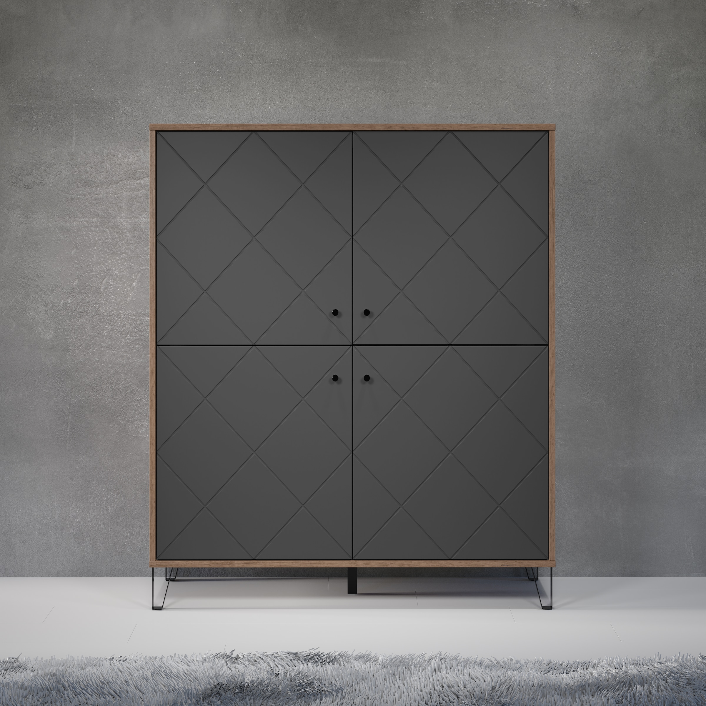 PLACES OF STYLE Highboard »Molveno« 1 Stk. tlg. Highboard mit 4 Türen & Soft-Close - (B/T/H) 123/40/136 cm