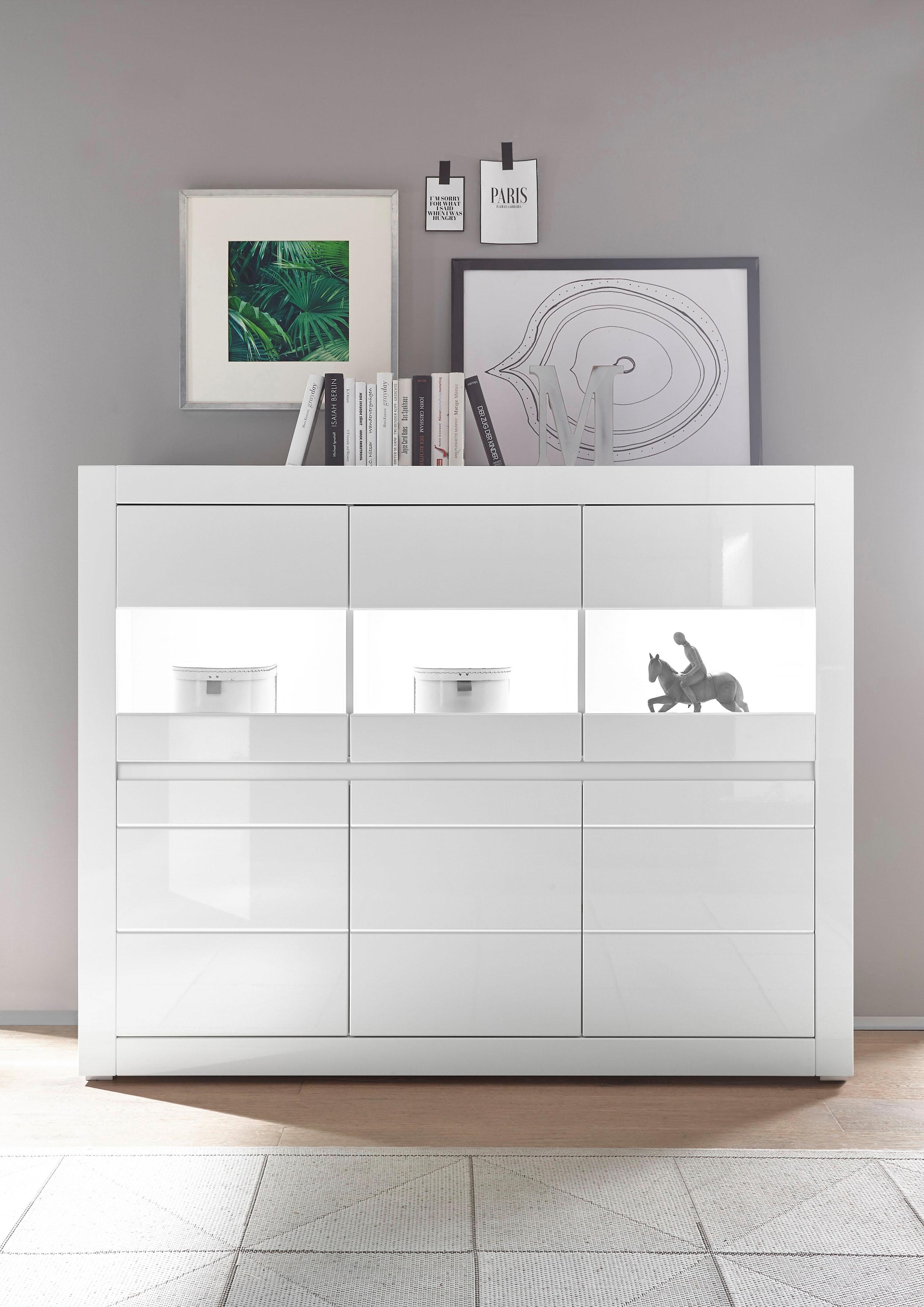 INOSIGN Highboard »Carat« Breite 164 cm, Blende in weiss und betonfarben im Lieferumfang