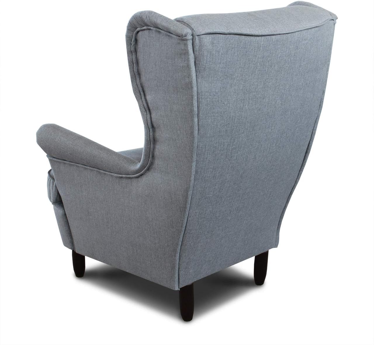 Sofnet Ohrensessel Sessel King - Lounge Sessel mit Armlehnen - Retro Stuhl aus Stoff mit Holz Füßen - Polsterstuhl für Esszimmer & Wohnzimmer (Grau (Inari 91), ohne Hocker)