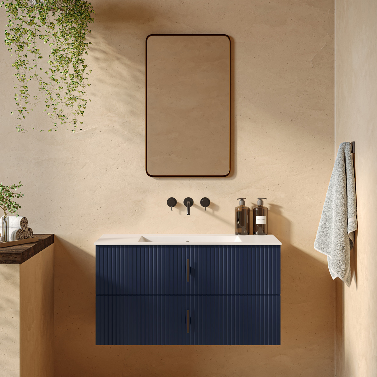 Muebles Raya onderkast ribbelfront 100cm met 2 softclose lades marine blauw