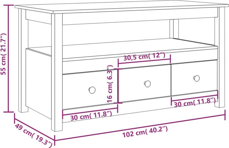 vidaXL - Salontafel - Wit - Massief Grenenhout - 3 Lades