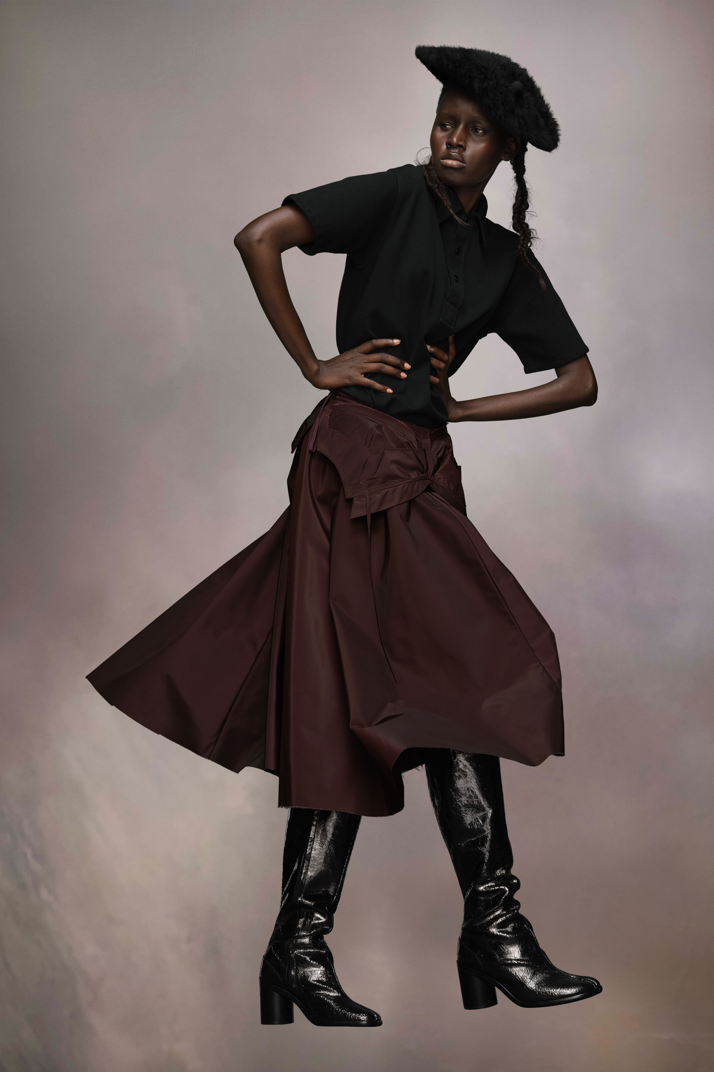 Jupe midi en taffetas Bordeaux