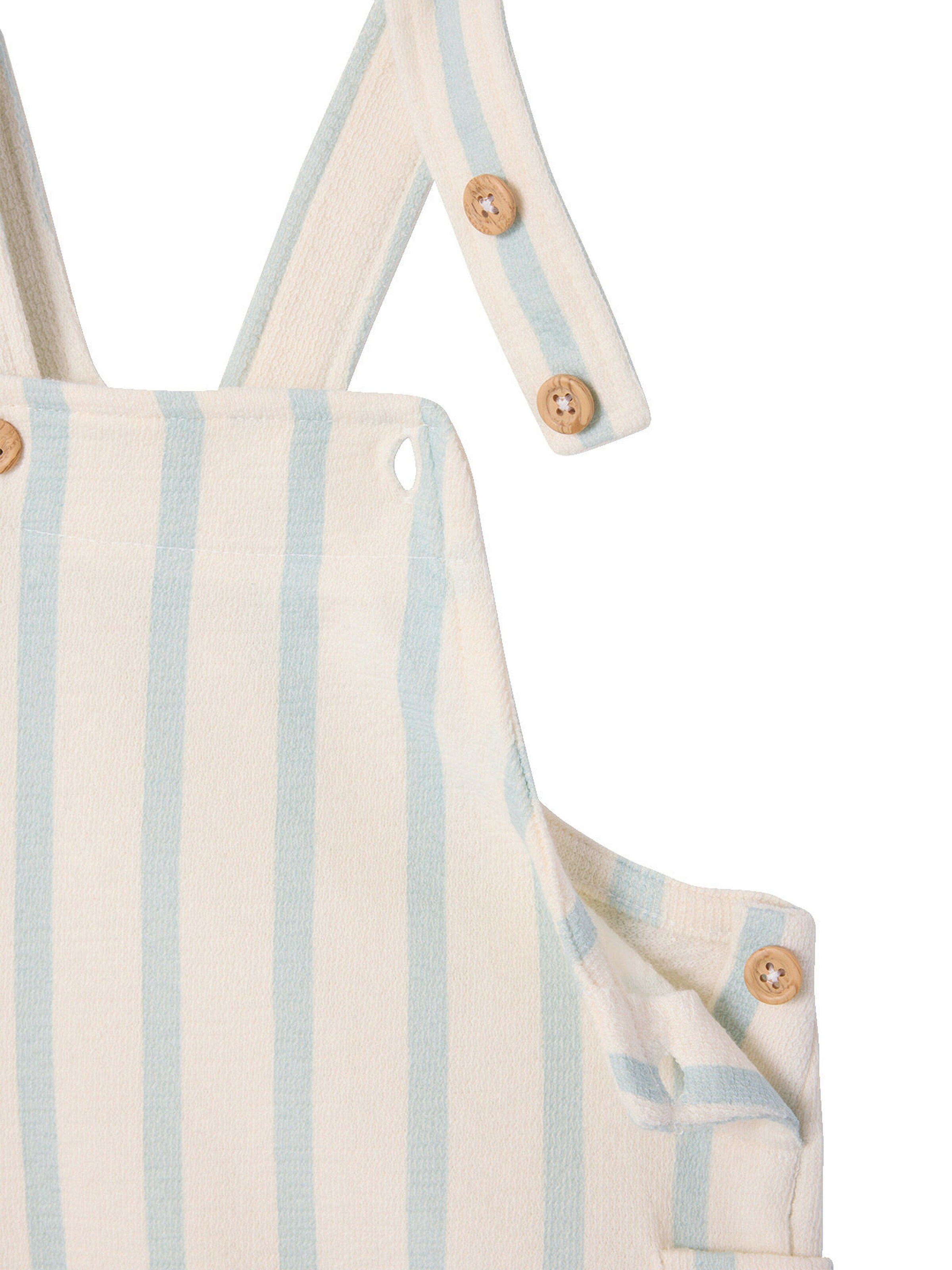 Vertbaudet Bio-Kollektion: Baby Latzshorts aus weicher Sweatware blau gestreift