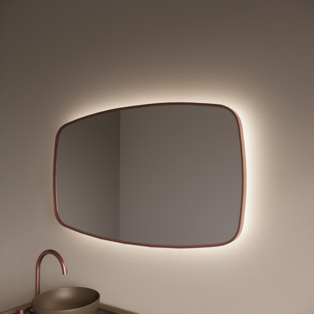 Gliss Design Epos spiegel met LED-verlichting 140x70cm horizontaal rosé koper