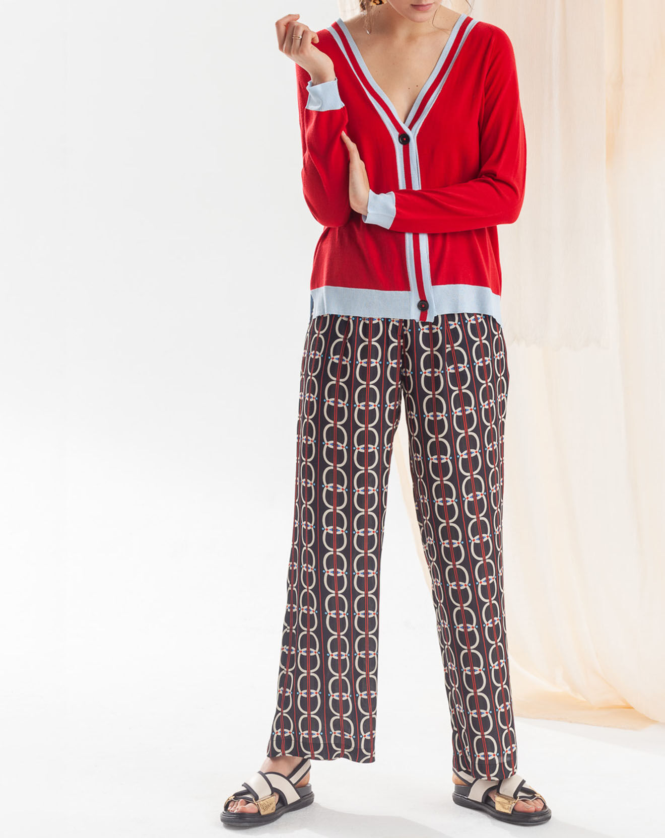 Chloé Stora Pantalon Poitiers imprimé noir/écru