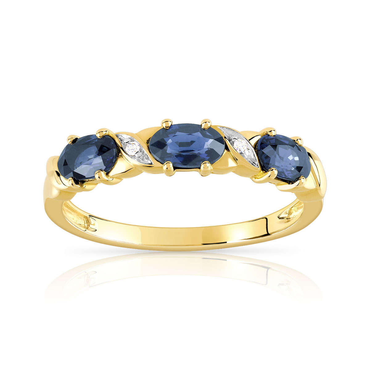 Bague or 375 2 tons saphirs ovales et diamants