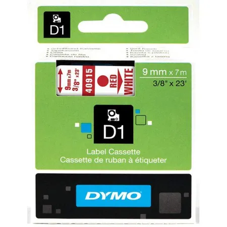 Dymo D1 Schriftband, rot auf weiß, 9 mm x 7 m