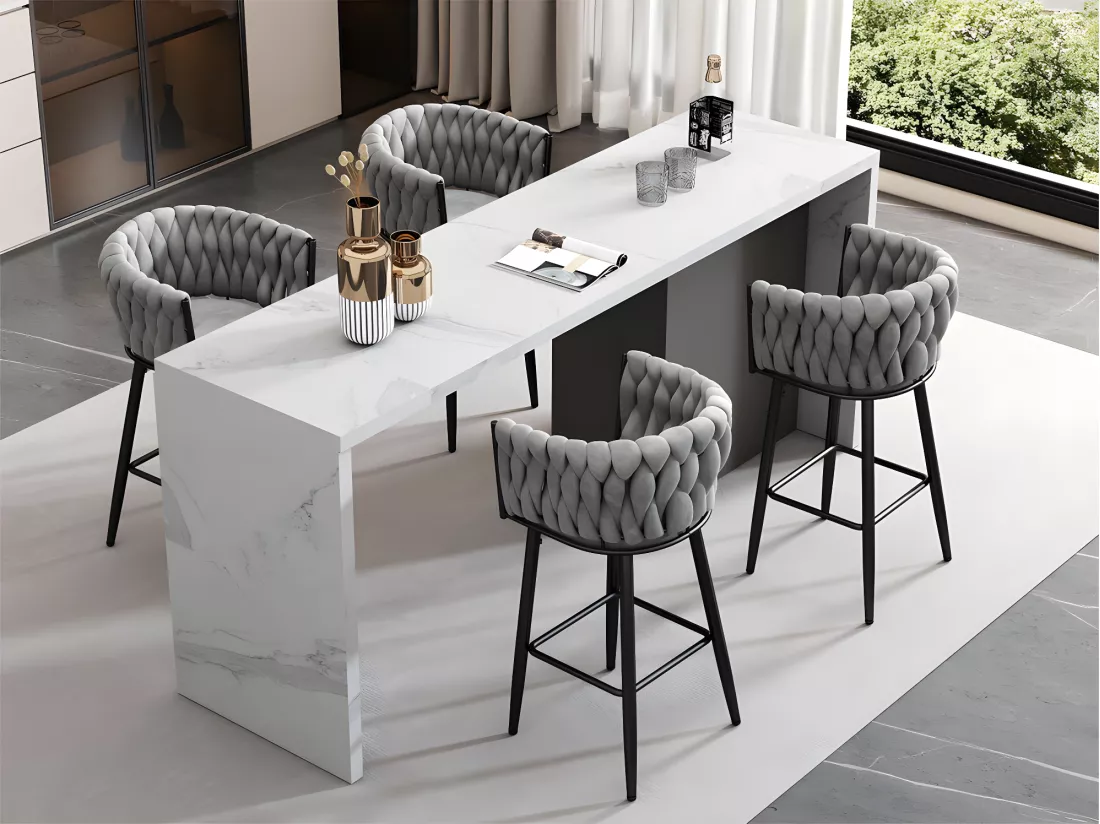 Lot de 4 Tabourets de bar - tissu en velours - pieds en métal - Gris