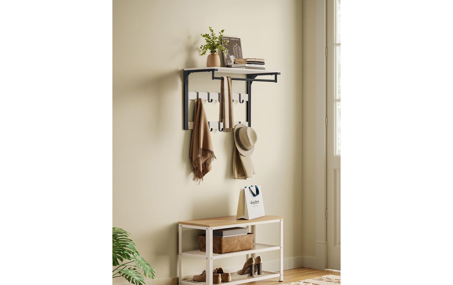 Wandgarderobe 10 Haken 65 cm x 42 cm, Schwarz/WeissGarderobe mit Ablage