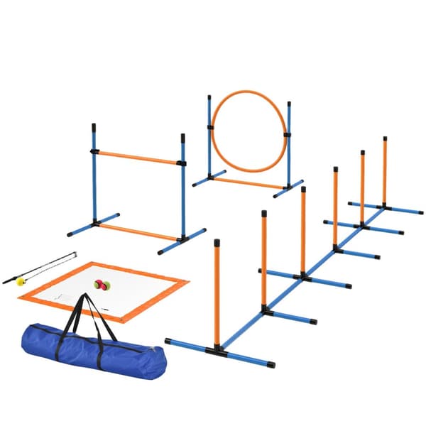 Dog Agility Sett 9 deler Agility utstyr for hundetrening Hekkesett med Slalåm Staver Hoop Hoop 2 Baller Høydejusterbar Hekk Koordinasjonstrening for s