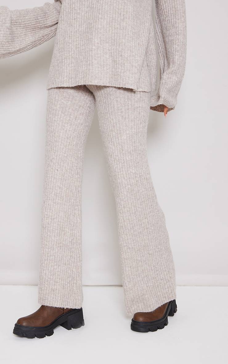 Marron Pantalon Large En Maille Côtelée Luxe Tall