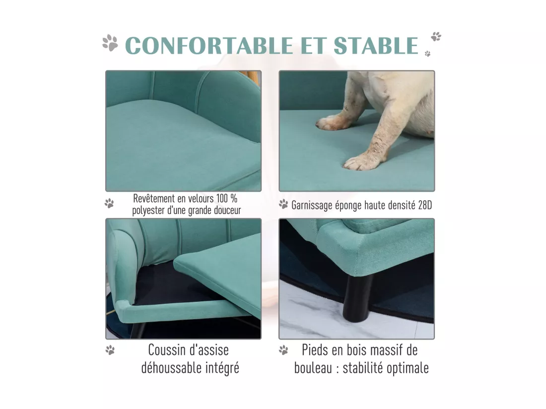 Canapé chien lit pour chien chat design contemporain coquillage dim. 98L x 60l x 35H cm coussin moelleux velours vert