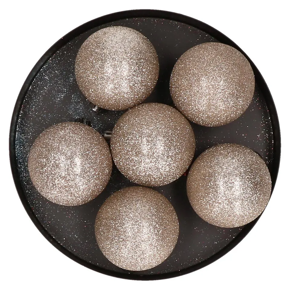 Cosy & Trendy Kerstballen - 6x st - champagne - glitters - 6 cm
