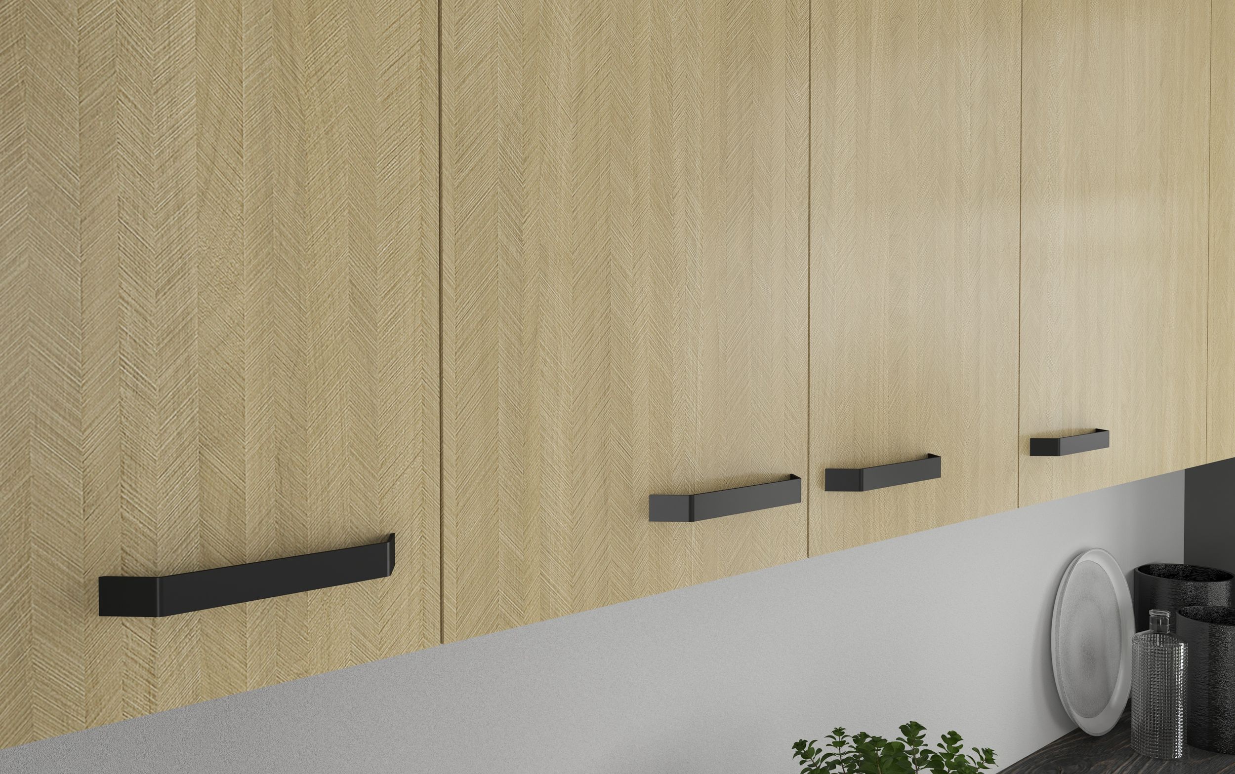 Küche SCANDI 220 + 120 cm Fischgrät Optik Küchenzeile Küchenblock Einbauküche