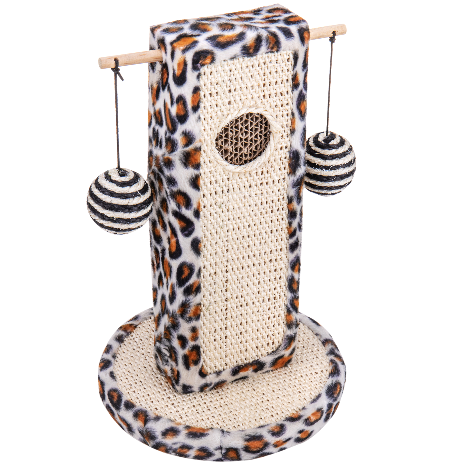 Arranhador para gatos com 2 bolas penduradas