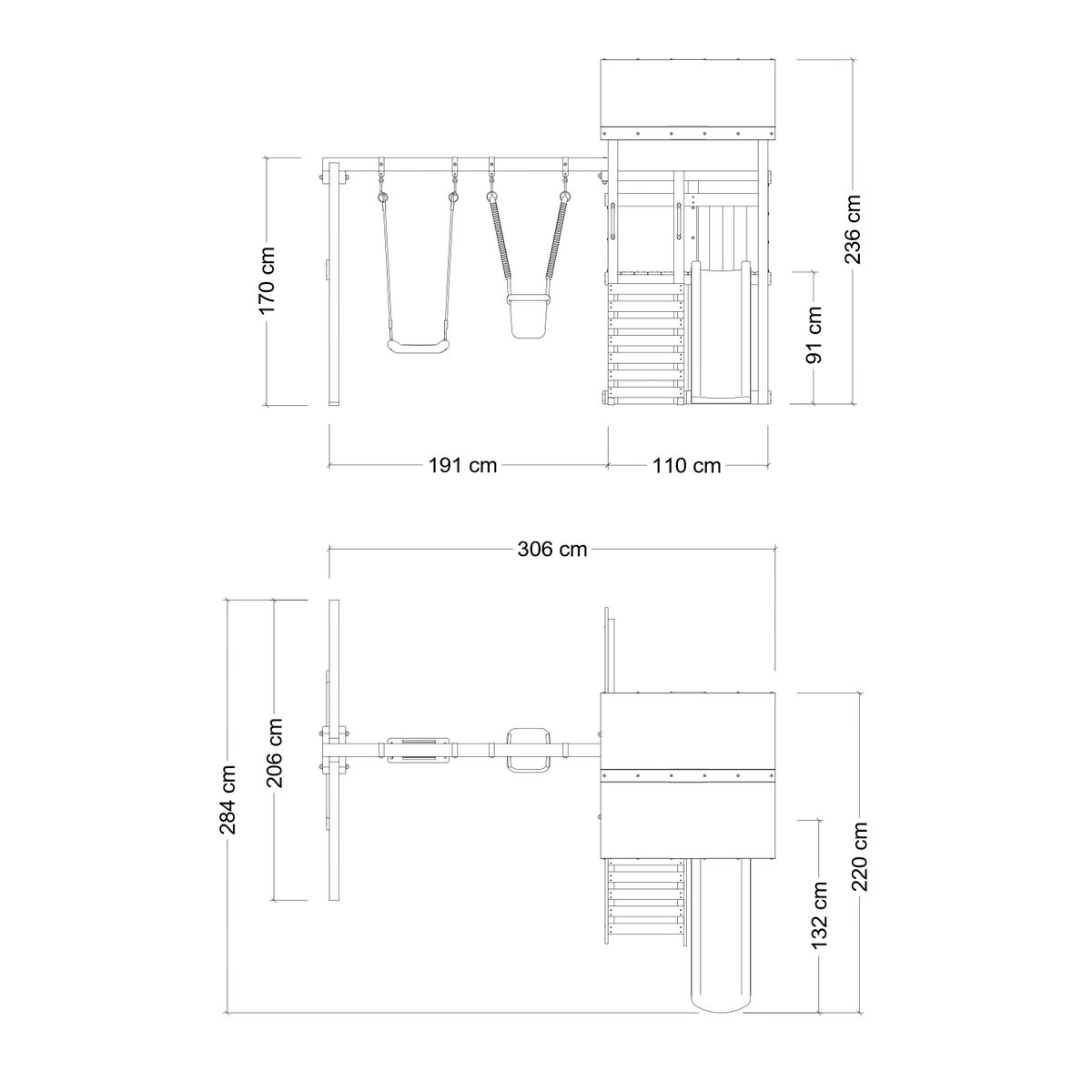 WICKEY DinkyStar Speeltoren Klimrek met Schommel en Glijbaan, Klimtoren met Zandbak, Ladder en Speelaccessoires – Rood