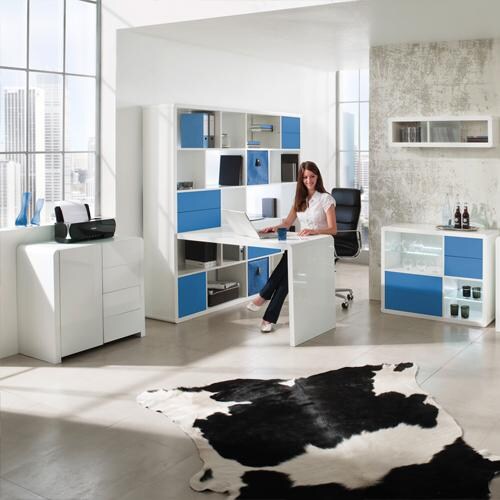 Atlanta - Kommode, Stauraummöbel, Sideboard mit 4 Schubladen, Glaskomponenten, weiss hochglanz