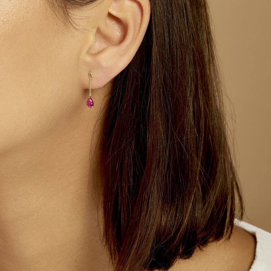 Boucles D'oreilles Pendantes Goutte Or Jaune Rubis
