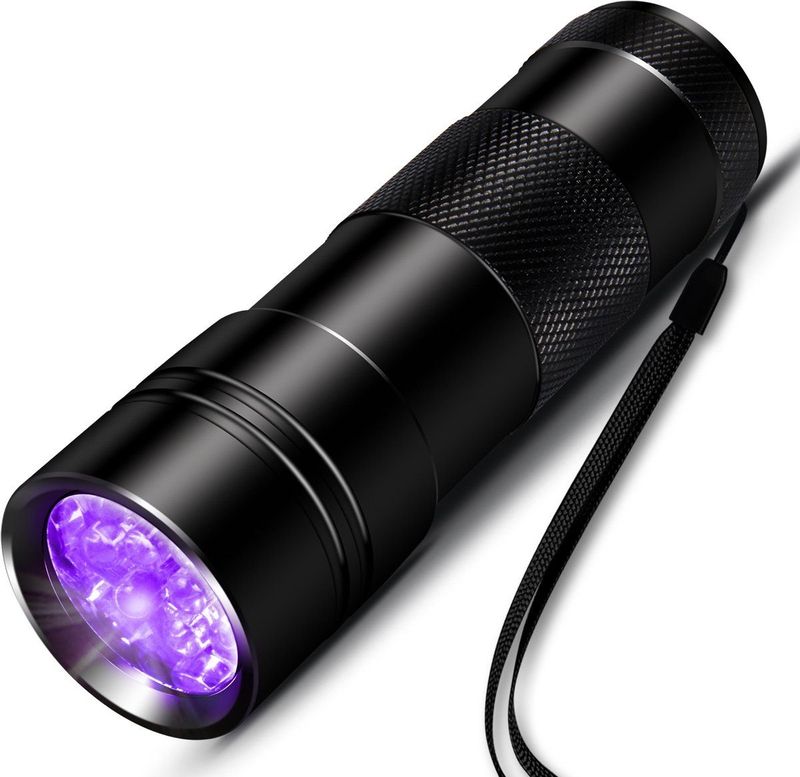 UV-Zaklamp - Zwart - Aluminium - 12 LED's - Waterbestendig