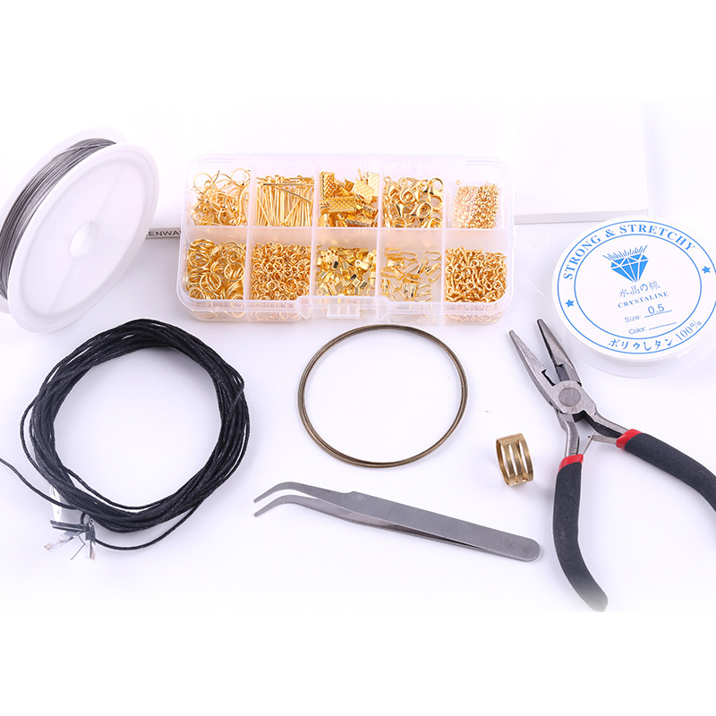 (9-tlg. Set) Edelstahl Schmuck Herstellungs / Reparatur Kit DIY Zubehör inkl. Verschlüsse (600 Stück) für Ohrringe   Ketten - Gold