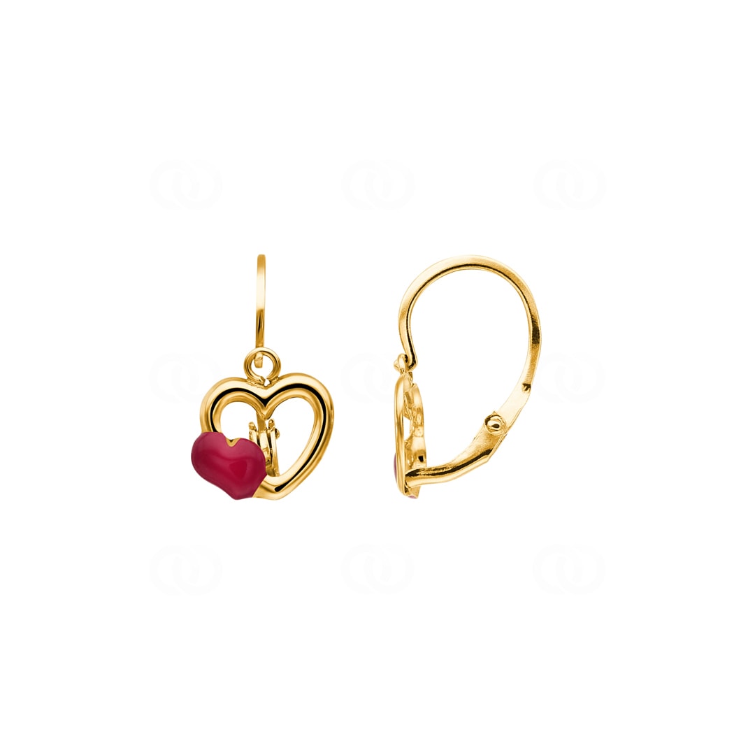 Ohrringe 750/18 K Gelbgold Herz mit rosa Lack